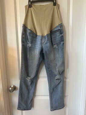 Time and Tru Maternity Jeans M 8-10 Distressed Light Wash Full Panel